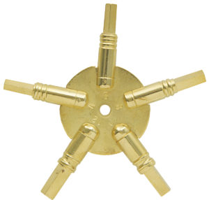 Brass Double End Clock Key Set of 5 Most Popular Sizes 